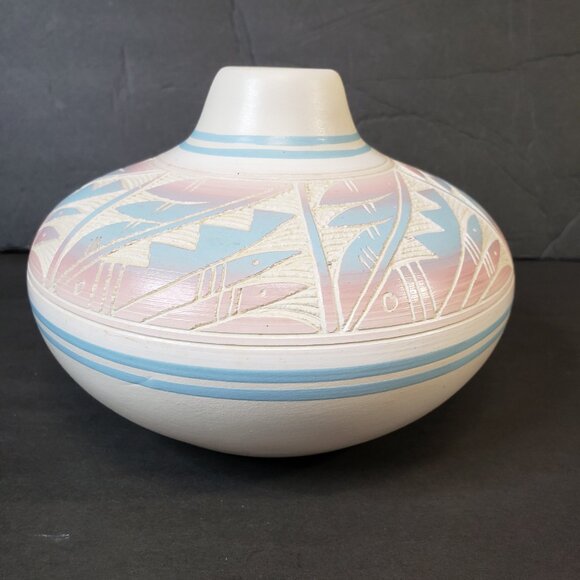 Vintage Hand Painted Hozoni Native American Pottery Vessel Vase 5" - Picture 2 of 7